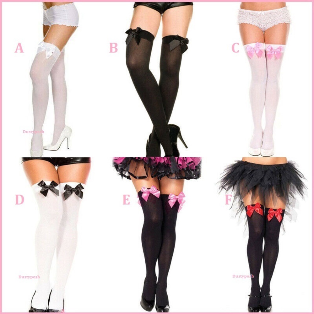 Bow Stockings Thigh High Over The Knee Socks OTK Lingerie Cute Black White Red